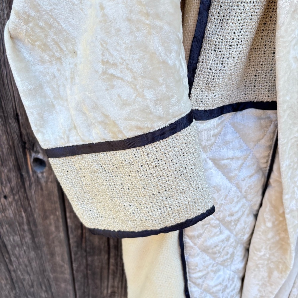 Gantos Cream & Black Open Cardigan. Weave fabric and velvet patchwork. Size M - Picture 9 of 15